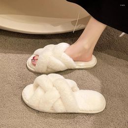 Kruisbodem 340 dames slippers platte herfst winter huis vaste kleur pluche warm en niet -slip katoen 727 888 5