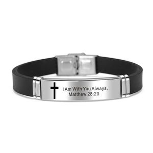 Bracelet en croix pour hommes, bracelet religieux chrétien, citation des écritures de Jésus, verset de la Bible, inspirant la foi, bijoux en Silicone, cadeau 212P