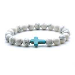 Croix Charms 8mm Howlite Moins Cher Pierre Bracelet Hommes Femmes Bouddha Yoga Strand Bijoux