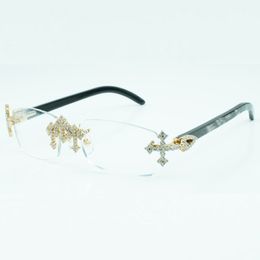 Monture de lunettes en corne de buffle texturée noire Cross Diamond 3524012 avec lentille transparente de 56 mm
