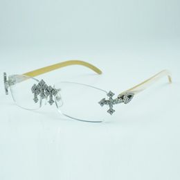 Montures de lunettes Cross Diamond Buffs 3524012 avec bâtons de cornes de buffle blanches naturelles et lentille de 56 mm