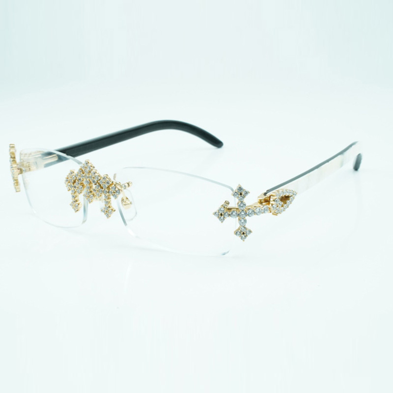 Cross diamond buffs glasses frames 3524012 with natural hybrid buffalo horns sticks and 56mm lens