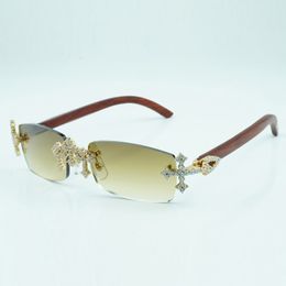 Gafas de sol Cross Diamond Cool 3524012 con patas de madera originales naturales y lente de corte de 56 mm.