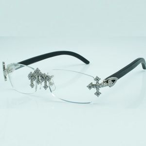 Montures de lunettes en diamant croisé 3524012 avec bâtons en bois noir naturel et lentille transparente de 56 mm