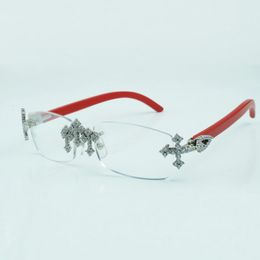 Montatura per occhiali in legno rosso con diamanti incrociati 3524012 con lenti trasparenti da 56 mm