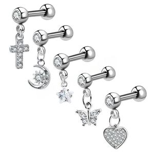 Cross Ear Tragus Piercing Boucle d'oreille Barbell Cristal Cartilage Coupe d'oreille Boucle d'oreille Helix Perçage Daith Bijoux Rook Cook Congous