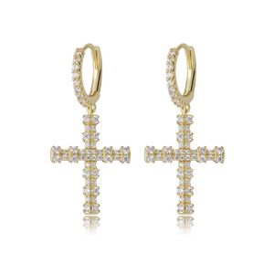 Cross Oorbellen voor Mannen Vrouwen Luxe Bling Zirkoon Oorbellen Mode 18K Goud Rhodium Plated Hip Hop Drop Earrings3269