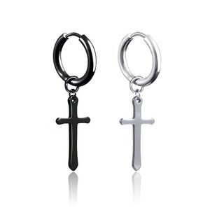 Boucles d'oreilles croix argent noir acier inoxydable jésus croix boucles d'oreilles créoles clip sur oreille manchette balancent pour femmes homme hip hop bijoux de mode se