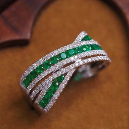 Cross Emerald Diamond Ring 100% Real 925 Sterling Silver Party Band Anchons pour femmes Bijoux de fiançailles Men Gift www