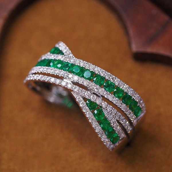 Cross Emerald Diamond Ring 100% Real 925 Sterling Silver Party Band Anchons pour femmes Bijoux de fiançailles Men Gift Hmenu