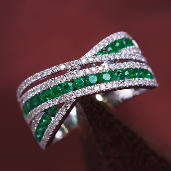Cross Emerald Diamond Ring 100% Real 925 Sterling Silver Party Band Anchons pour femmes Men de fiançailles bijoux Gift VZMP