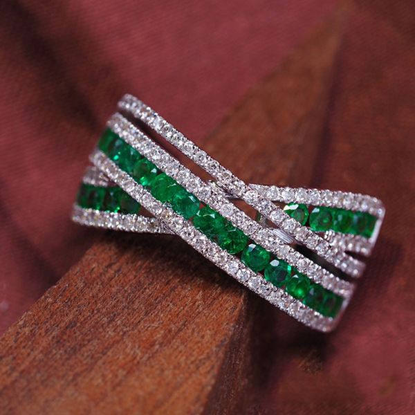 Cross Emerald Diamond Ring 100% Real 925 STERLING SILP PARTY BANDAGNE BALLES POUR FEMMES MEN MEN ACCORD