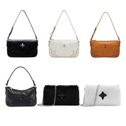 Cross Flower Cat Bag Koeienhuid Onderarmtas Rits Klein Design Handtas 240315