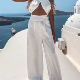 Cross Halter Chest Wrap Vest Topswaist lange broek pakken mode dame sets casual dames solide zomer strand playsuit 220602