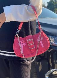 Cross Iron Chain Hot Girl okseltas Rose Red Motorcycle Sweet Pittige Messenger Bags voor dames