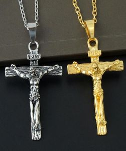 Collier croix Crucifix jésus, pendentif couleur or, chaîne en acier inoxydable pour hommes, bijoux catholiques, cadeaux de noël 6020638