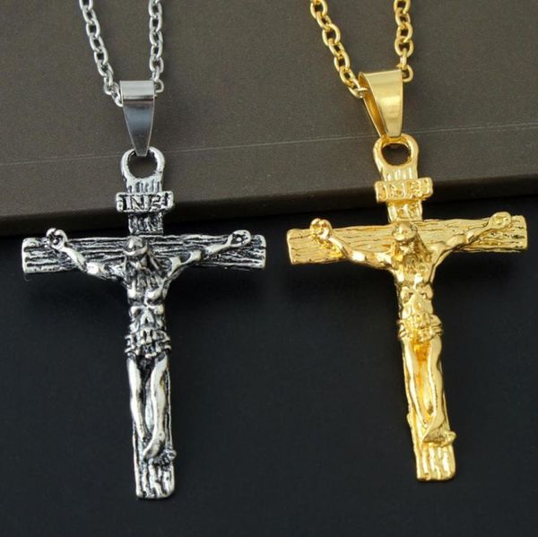 Collier croix Crucifix jésus, pendentif couleur or, chaîne en acier inoxydable pour hommes, bijoux catholiques, cadeaux de noël 7725633