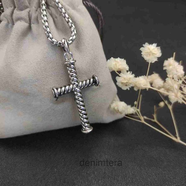 Collier croisé Designer pour hommes bijoux en acier inoxydable argent rétro Vintage hommes bijoux de luxe colliers homme chaîne fête d'anniversaire cadeau en gros HUQ7