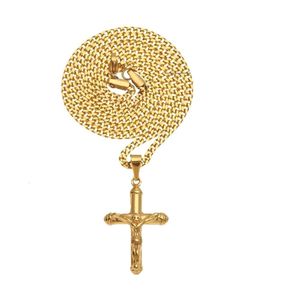 Collier croix en acier inoxydable, jésus plaqué or, pendentif à la mode, foi religieuse, bijoux Hip Hop pour hommes GG s