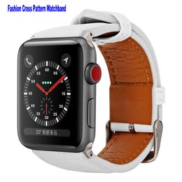 Cross-patronen lederen slimme bandjes voor Apple Watch Band 40 mm 38 mm 44 mm 42 mm Retro patroon lederen klassieke vervangingsbanden iWatch Heren Dames Serie SE 6 5 4 3 2 1