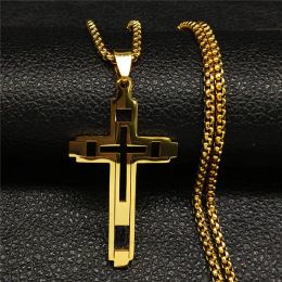 Colgante de cruz, collar masculino de oro de 14 quilates para hombre, collares de cadena para el cuello, joyería corrente masculina