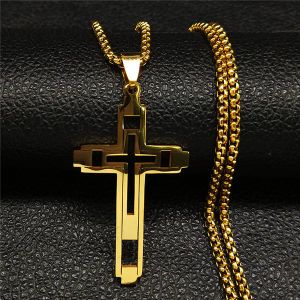 Croix pendentif 14K or mâle collier pour homme hommes cou chaîne colliers bijoux corrente masculina