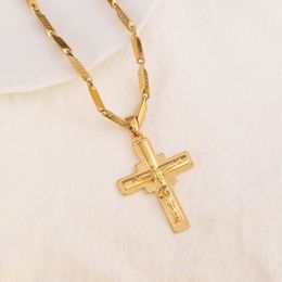 Pendentif croix en or jaune massif 24 k, breloques remplies de lignes, collier, bijoux chrétien, usine, cadeau de dieu, 191U