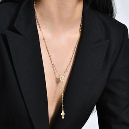 Collier de cuivre crossant pour l'homme Femmes Gold Color zircon Vierge coagée Brand Jésus Chaîne Loyal Prayer 240422