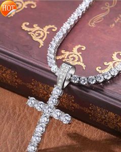 Collier pendentif croix Hip Hop 4mm 5mm Vvs Moissanite diamant chaîne de tennis en argent 925 pour femmes hommes bijoux le cadeau parfait pour votre famille
