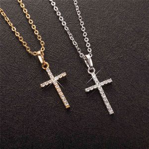 Cruz colgante collar colgantes de moda oro plata color cristal Jesús cadena joyería hombres mujeres collares al por mayor cuello encaje G1206