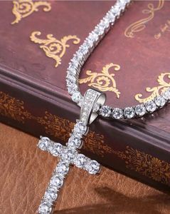 Collier pendentif croix Hip Hop 4mm 5mm Vvs Moissanite diamant chaîne de Tennis 925 argent pour femmes hommes bijoux