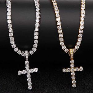 Colliers pendentif croix collier Hip Hop 4mm 5mm Vvs Moissanite diamant chaîne de Tennis 925 bijoux en argent 240302
