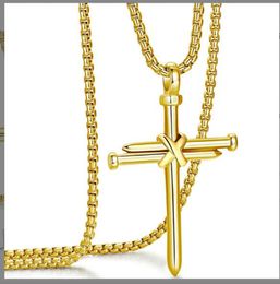 Mode classique métal croix pendentif chaîne Crucifix collier hommes bijoux argent noir chaîne longueur 24 "noir argent or