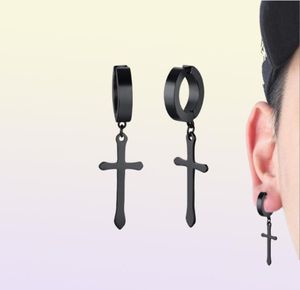 Boucles d'oreilles à anneau croisée 1 paire de noirs sans piqûres acier sans oreille percés Boucles d'oreilles de glycles