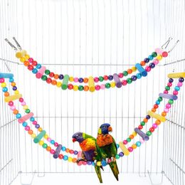 Punto de Cruz Pájaros Mascotas Loros Escaleras Juguete para Escalar Bolas Coloridas Colgantes con Madera Natural Los Pájaros Usan Columpios para Hacer Ejercicio y Subir Escaleras