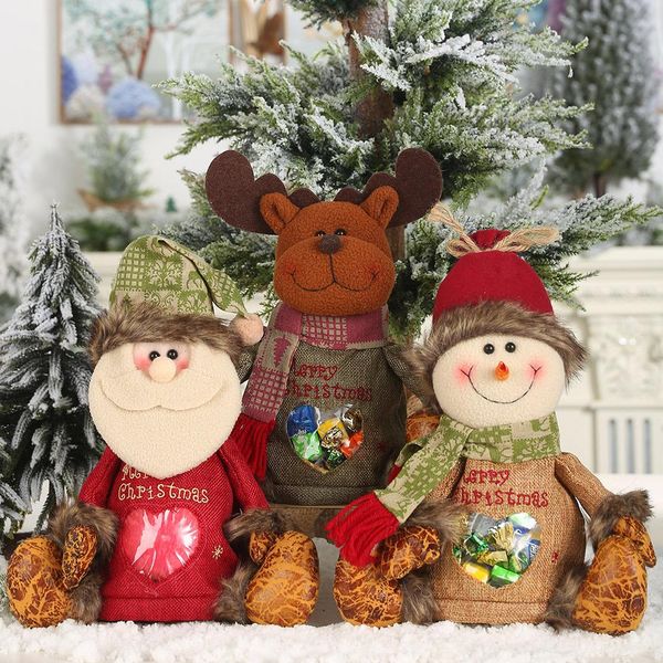 Cross-Stitch Noël Nouvelles décorations Imitation Tree Bark Transparent Candy Sac Cartoon Doll Creative Enfants Gift Sac Décoration de bureau