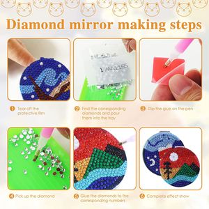 Kit de broderie de forme spéciale sur le point de croix spéciale Diy Diamond Painting Makeup Mirror Ultra-Thin Mini Makeup Miror Mirror Paint par Number Kits