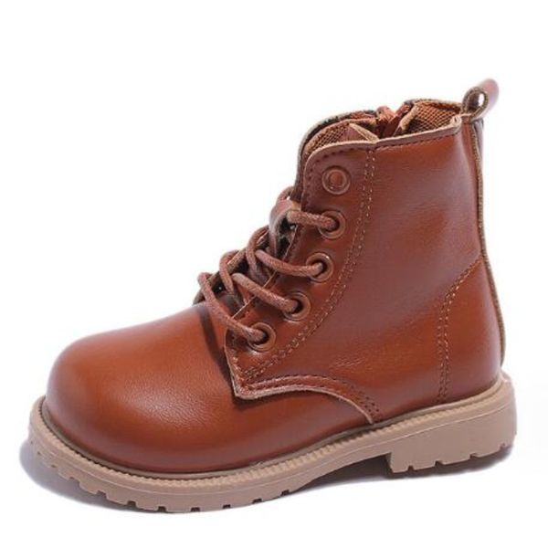 Botas para niños con cremallera lateral y correa cruzada 2024 Botas de otoño para niños y niñas de estilo británico Zapatos Martin Botas de cuero individuales pequeñas y medianas