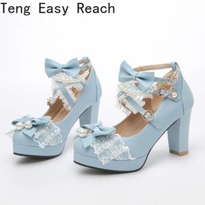 STRAP CROSS FEMMES HEURS HAUTES MARY JANE PUMPS PARY MARIAGE COSPlay White Rose Black Strawberry Bow Princess Cosplay Chaussures Lolita 240418