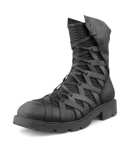 Cross Tie Man Boot Hoge Top Romeinse Schoenen 100% Leer Dikke Bodem Designer Schoen Mannen Trainers Platform Heren Lace Up Korte Sneakers