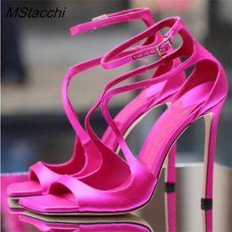 Cross-lié 668 Femme Femme Sexy Sexy Ladies Peep Toe High Talons Stiletto Sandales Rose Silk Slingback Summer Women Pumps 230807 376