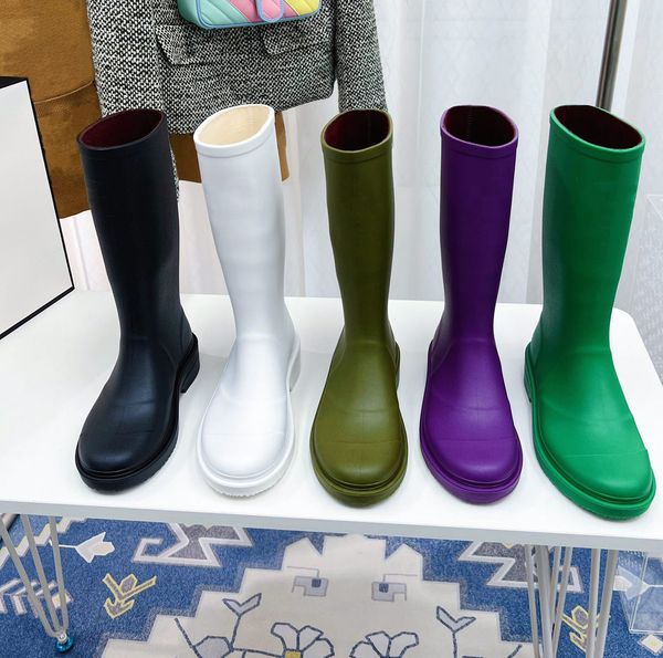 CROSS Womens Brand Designer Welly Boots Regenstiefel Designer-Plateau Letter Ringer Mode schwarz, aber knielange Damenstiefel Größe 36-41
