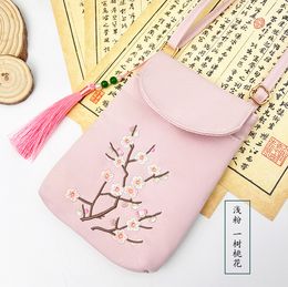 Bolso de teléfono móvil de doble capa ajustable ajustable literario y versátil de satén de satén brillante Flip Hanfu Estilo antiguo Damas pequeñas