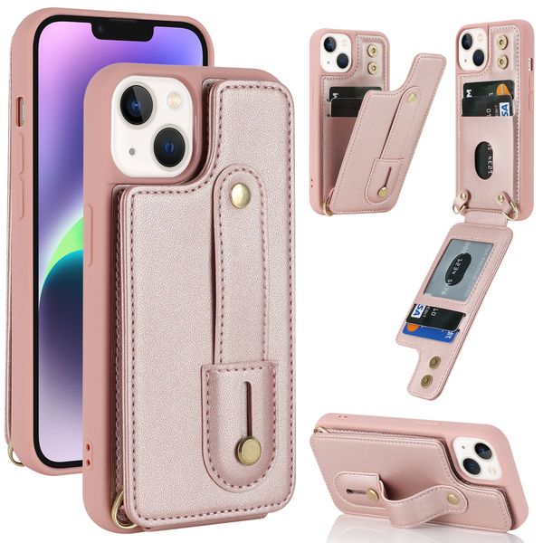 Sac à bandoulière Étuis de téléphone portable Apple pour iPhone 15 plus 14 13 12 Pro Max Ultra Insert Card Couverture arrière Housses de protection en cuir PU avec bracelet anti-chute Defender