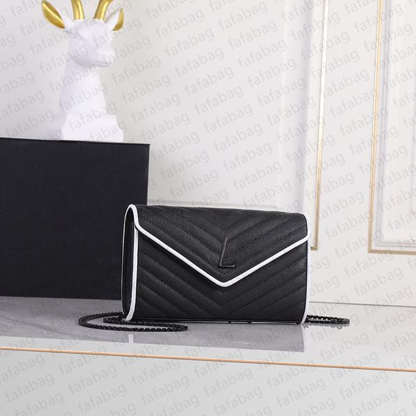 Bolso bandolera blanco y negro con caviar y bolso de cadena de piel de vaca, bolso cuadrado pequeño con tapa para mujer 5A, bolso tipo sobre de lujo, bolso de estilo sencillo