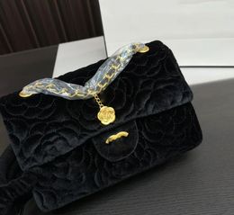 Bolso cruzado clásico con solapa y cadena, bolso de mensajero para mujer, bolso de mano, bolsos de lujo, diseño de camelia de terciopelo