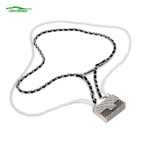 Bolso cruzado para mujer, moda de lujo, Mini cadena de Metal con perlas para la cintura del vientre, pequeño bolso cuadrado para hombro, collar para mujer 9861644