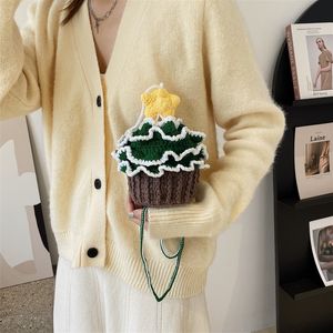 Sac à bandoulière Mini sac tricoté en forme d'arbre de noël Cupcake sac de gâteau d'arbre de noël automne nouveau sac en laine à tricoter au Crochet mode décontracté mignon petit sac seau