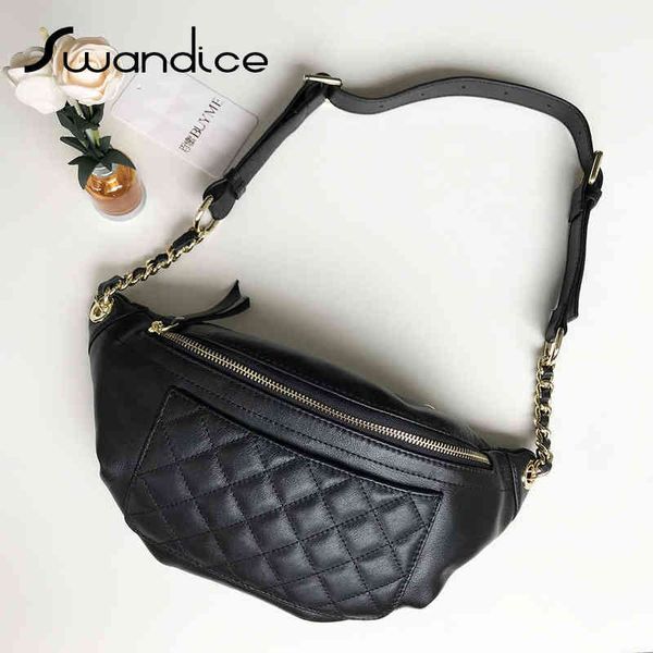 Sac à bandoulière en cuir véritable Fanny Packs poitrine taille Bum ceinture sacs rhomboïde matelassé bandoulière épaule femmes femmes sacs à main 220802