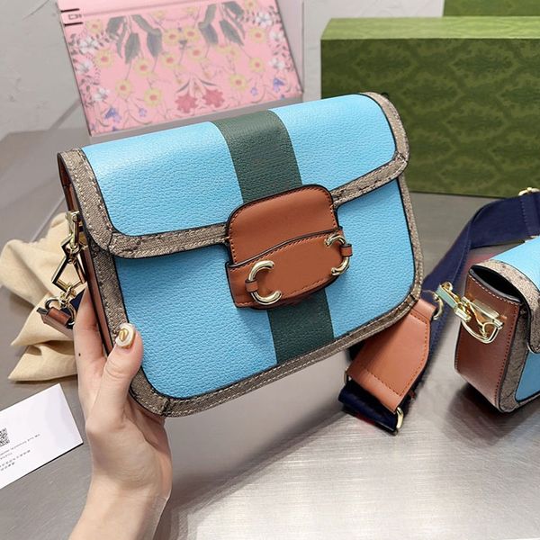 Crossbody Bag Women Flap Shoulder Ba Ba Manse Purse Hardware de oro de cuero genuino Interior Zip Pocket Classic Blue Messenger